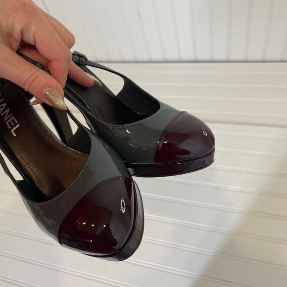 Chanel Green Patent Leather Color Block Slingback Dress Shoes EU 38.5 - US 8 - Picture 8 of 12